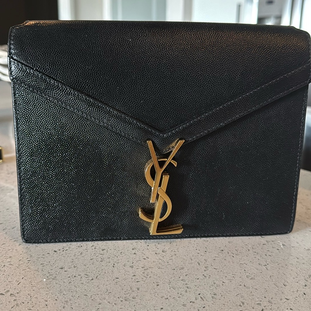 Saint Laurent YSL Grain De Poudre Monogram Cassandra Clasp Bag Crossbody- Black